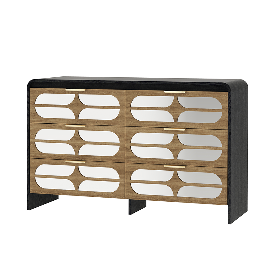 Lattice Mirrored 6-Drawer Dresser